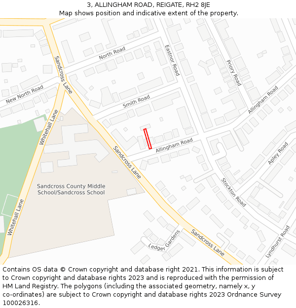 3, ALLINGHAM ROAD, REIGATE, RH2 8JE: Location map and indicative extent of plot