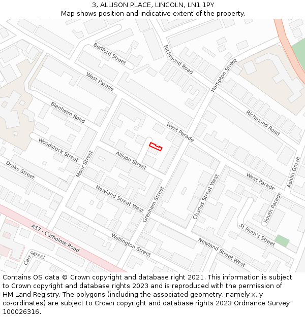 3, ALLISON PLACE, LINCOLN, LN1 1PY: Location map and indicative extent of plot