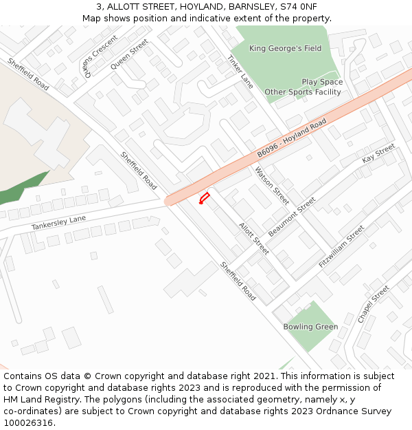 3, ALLOTT STREET, HOYLAND, BARNSLEY, S74 0NF: Location map and indicative extent of plot