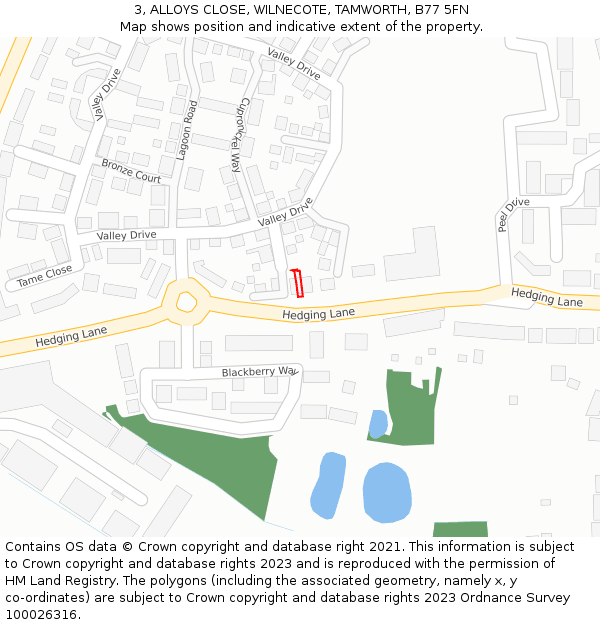 3, ALLOYS CLOSE, WILNECOTE, TAMWORTH, B77 5FN: Location map and indicative extent of plot