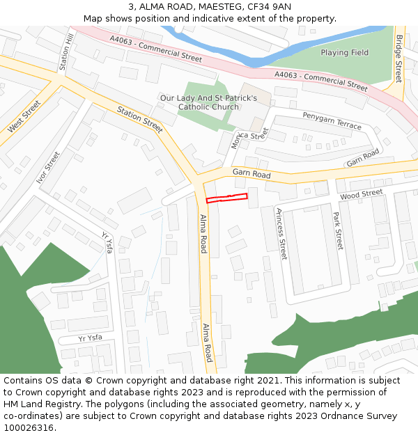 3, ALMA ROAD, MAESTEG, CF34 9AN: Location map and indicative extent of plot