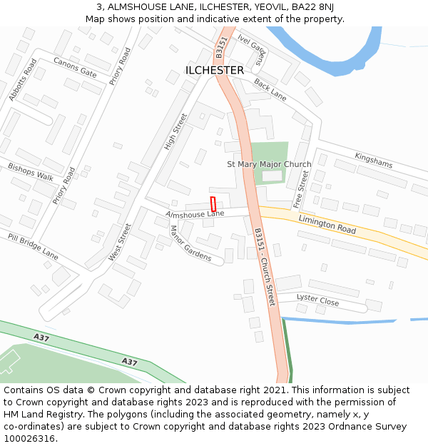 3, ALMSHOUSE LANE, ILCHESTER, YEOVIL, BA22 8NJ: Location map and indicative extent of plot