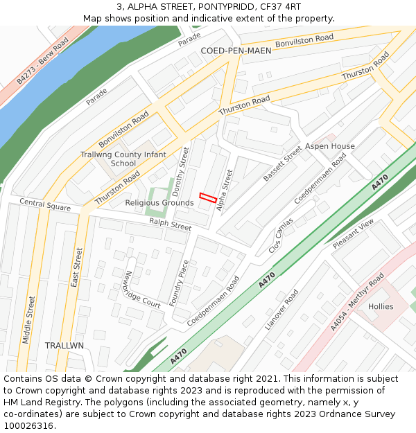 3, ALPHA STREET, PONTYPRIDD, CF37 4RT: Location map and indicative extent of plot