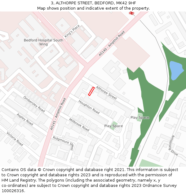3, ALTHORPE STREET, BEDFORD, MK42 9HF: Location map and indicative extent of plot