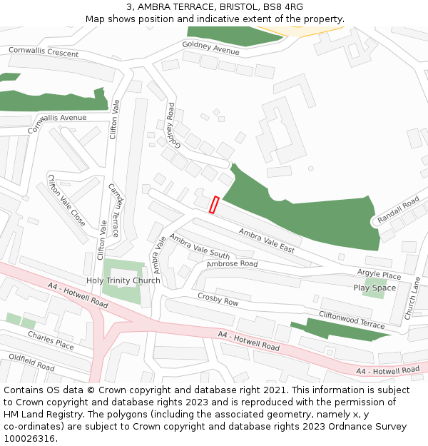3, AMBRA TERRACE, BRISTOL, BS8 4RG: Location map and indicative extent of plot
