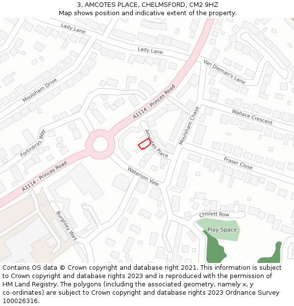 3, AMCOTES PLACE, CHELMSFORD, CM2 9HZ: Location map and indicative extent of plot