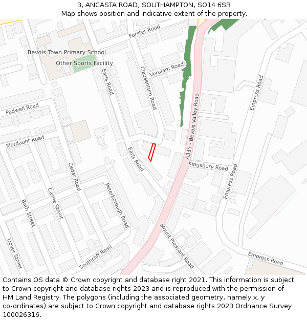 3, ANCASTA ROAD, SOUTHAMPTON, SO14 6SB: Location map and indicative extent of plot