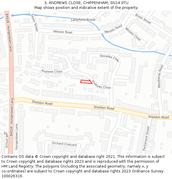 3, ANDREWS CLOSE, CHIPPENHAM, SN14 0TU: Location map and indicative extent of plot