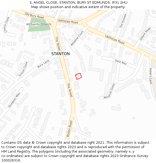 3, ANGEL CLOSE, STANTON, BURY ST EDMUNDS, IP31 2HU: Location map and indicative extent of plot