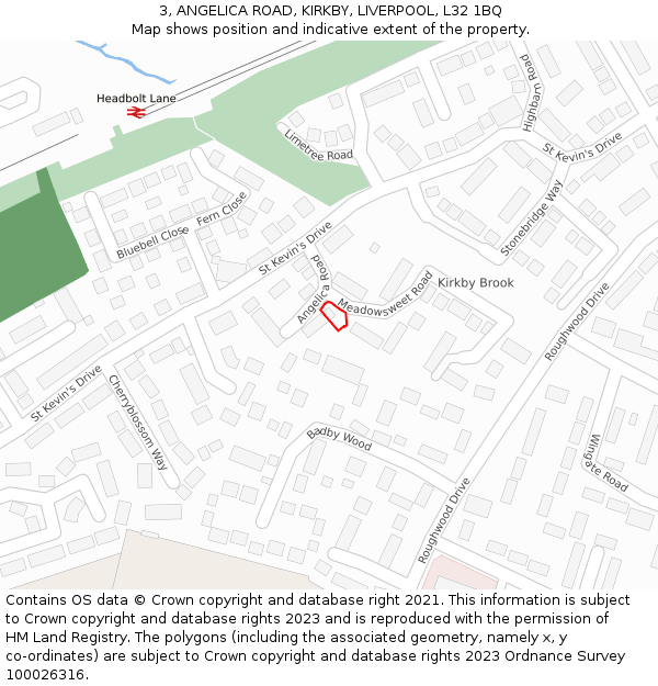3, ANGELICA ROAD, KIRKBY, LIVERPOOL, L32 1BQ: Location map and indicative extent of plot