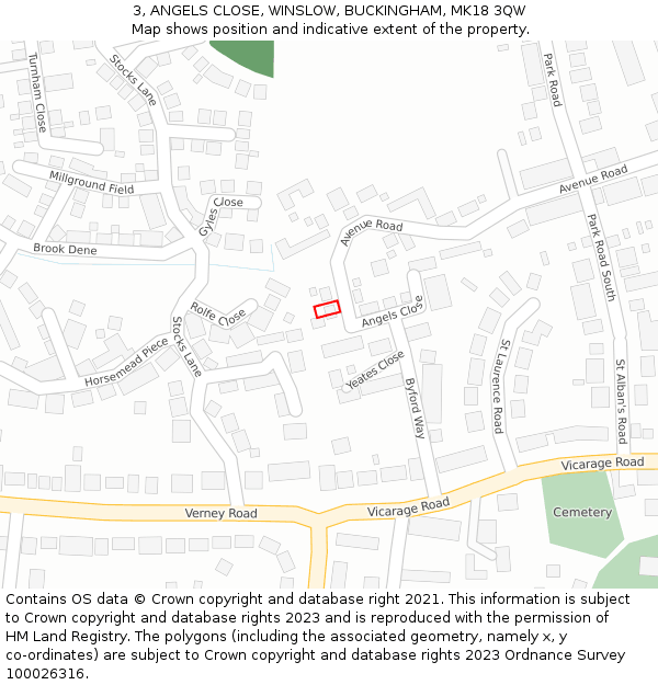 3, ANGELS CLOSE, WINSLOW, BUCKINGHAM, MK18 3QW: Location map and indicative extent of plot