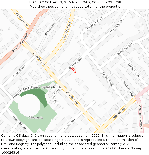 3, ANZAC COTTAGES, ST MARYS ROAD, COWES, PO31 7SP: Location map and indicative extent of plot