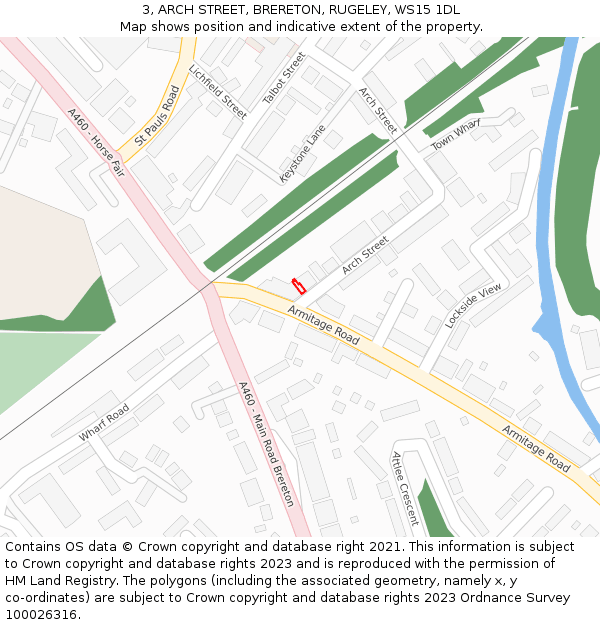 3, ARCH STREET, BRERETON, RUGELEY, WS15 1DL: Location map and indicative extent of plot