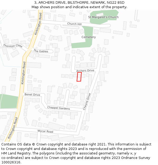 3, ARCHERS DRIVE, BILSTHORPE, NEWARK, NG22 8SD: Location map and indicative extent of plot
