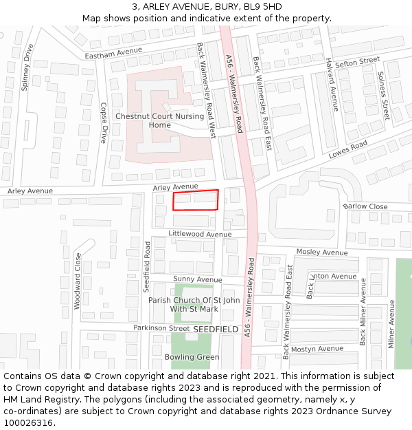 3, ARLEY AVENUE, BURY, BL9 5HD: Location map and indicative extent of plot