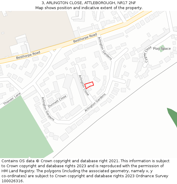 3, ARLINGTON CLOSE, ATTLEBOROUGH, NR17 2NF: Location map and indicative extent of plot