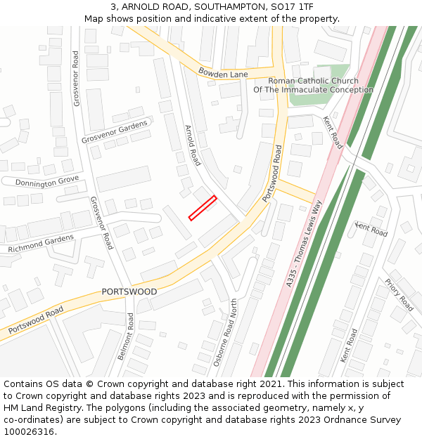 3, ARNOLD ROAD, SOUTHAMPTON, SO17 1TF: Location map and indicative extent of plot
