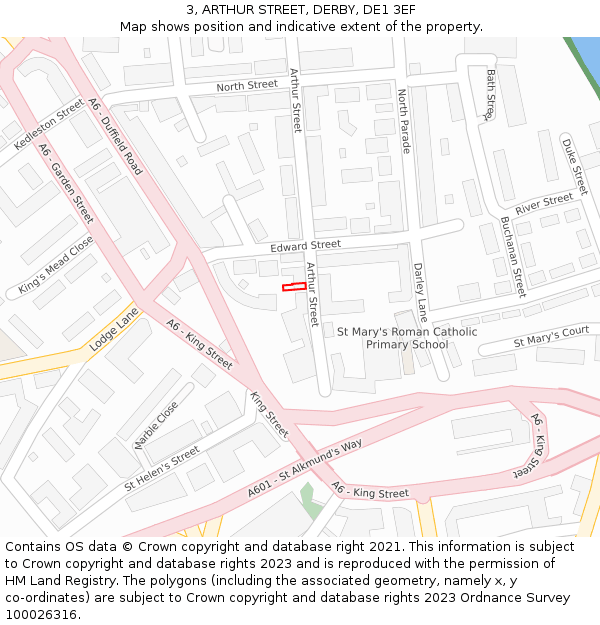 3, ARTHUR STREET, DERBY, DE1 3EF: Location map and indicative extent of plot
