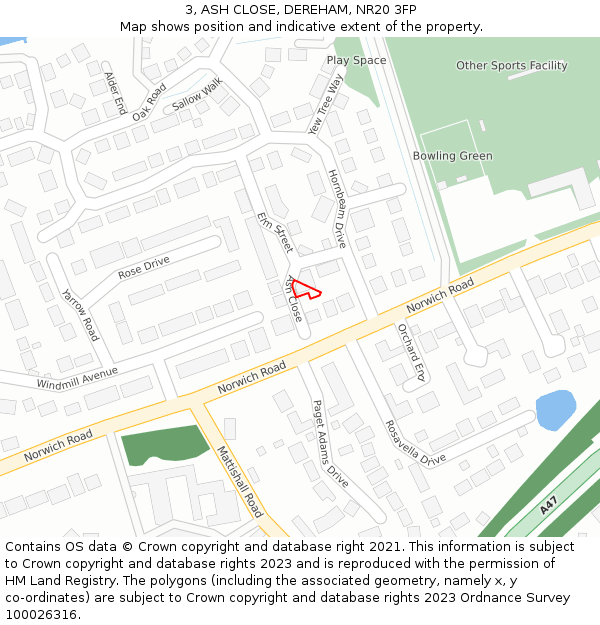 3, ASH CLOSE, DEREHAM, NR20 3FP: Location map and indicative extent of plot