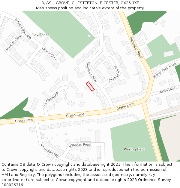 3, ASH GROVE, CHESTERTON, BICESTER, OX26 1XB: Location map and indicative extent of plot