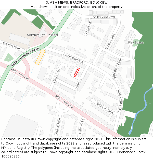 3, ASH MEWS, BRADFORD, BD10 0BW: Location map and indicative extent of plot