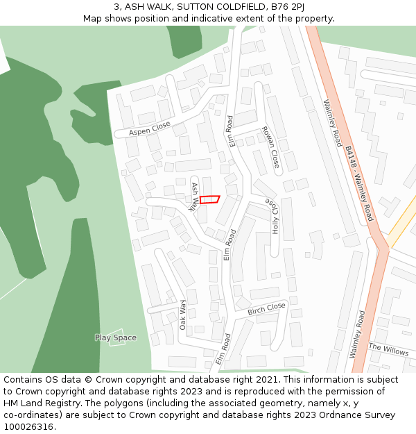 3, ASH WALK, SUTTON COLDFIELD, B76 2PJ: Location map and indicative extent of plot