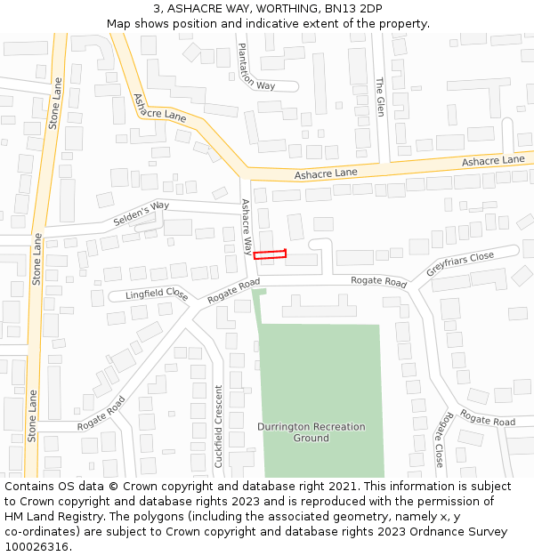 3, ASHACRE WAY, WORTHING, BN13 2DP: Location map and indicative extent of plot