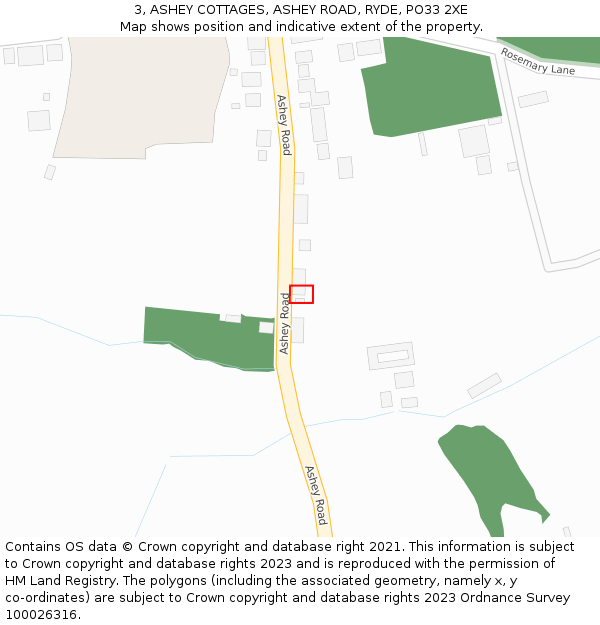 3, ASHEY COTTAGES, ASHEY ROAD, RYDE, PO33 2XE: Location map and indicative extent of plot