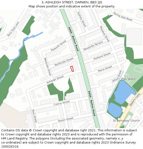 3, ASHLEIGH STREET, DARWEN, BB3 2JS: Location map and indicative extent of plot