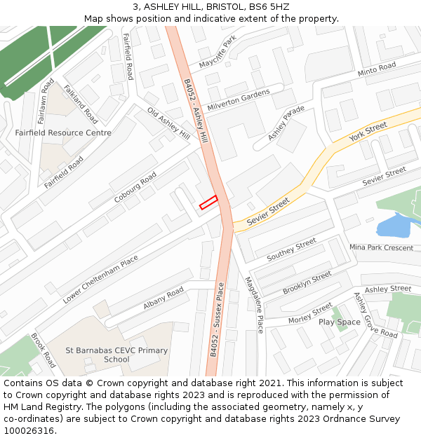 3, ASHLEY HILL, BRISTOL, BS6 5HZ: Location map and indicative extent of plot