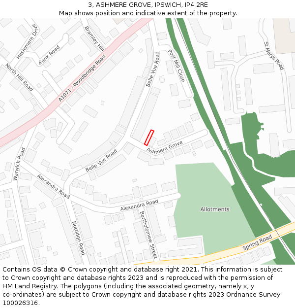 3, ASHMERE GROVE, IPSWICH, IP4 2RE: Location map and indicative extent of plot