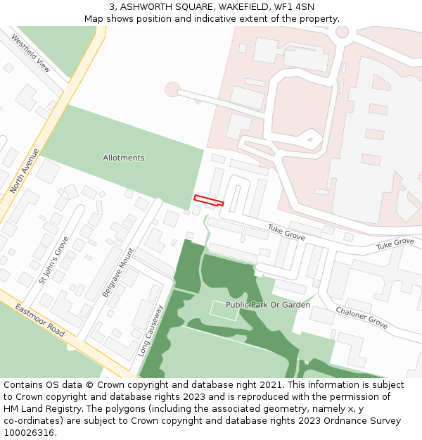 3, ASHWORTH SQUARE, WAKEFIELD, WF1 4SN: Location map and indicative extent of plot