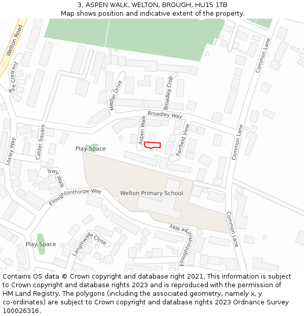 3, ASPEN WALK, WELTON, BROUGH, HU15 1TB: Location map and indicative extent of plot
