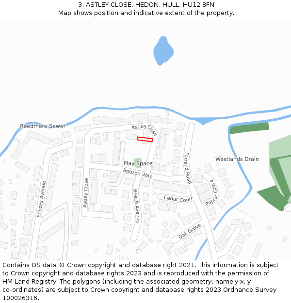 3, ASTLEY CLOSE, HEDON, HULL, HU12 8FN: Location map and indicative extent of plot