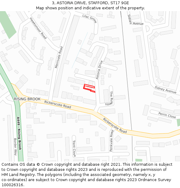3, ASTORIA DRIVE, STAFFORD, ST17 9GE: Location map and indicative extent of plot