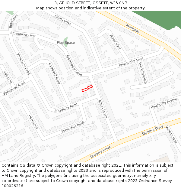 3, ATHOLD STREET, OSSETT, WF5 0NB: Location map and indicative extent of plot