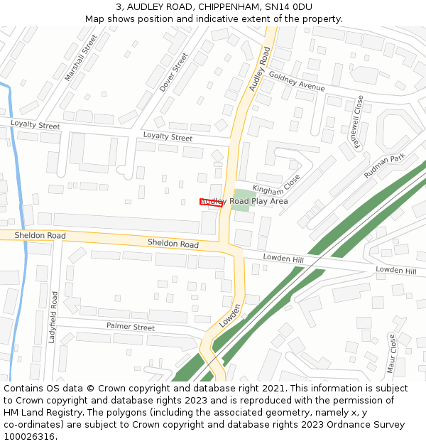 3, AUDLEY ROAD, CHIPPENHAM, SN14 0DU: Location map and indicative extent of plot