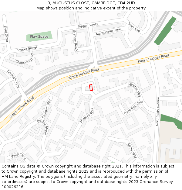 3, AUGUSTUS CLOSE, CAMBRIDGE, CB4 2UD: Location map and indicative extent of plot