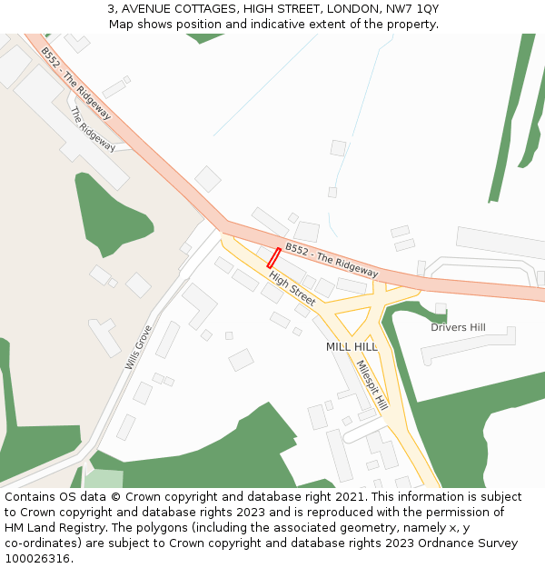 3, AVENUE COTTAGES, HIGH STREET, LONDON, NW7 1QY: Location map and indicative extent of plot