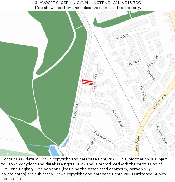 3, AVOCET CLOSE, HUCKNALL, NOTTINGHAM, NG15 7SG: Location map and indicative extent of plot