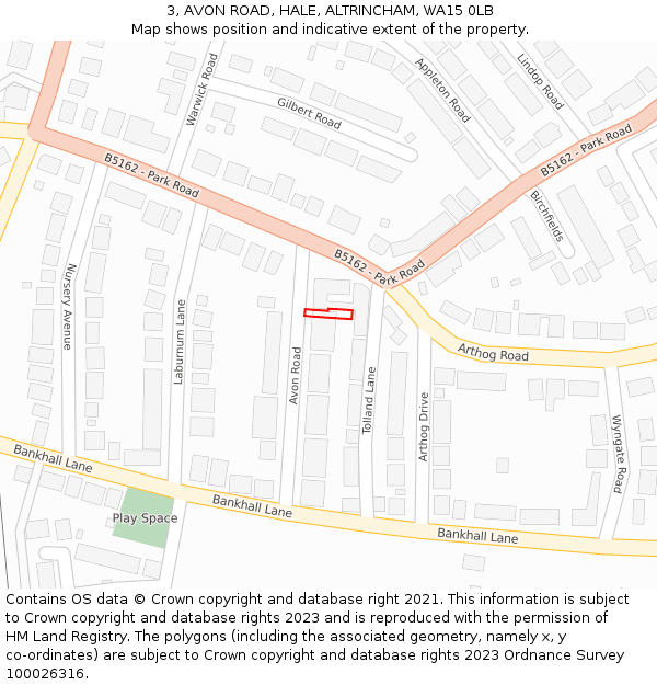 3, AVON ROAD, HALE, ALTRINCHAM, WA15 0LB: Location map and indicative extent of plot