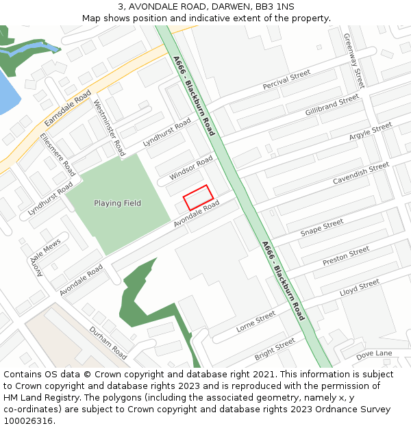 3, AVONDALE ROAD, DARWEN, BB3 1NS: Location map and indicative extent of plot