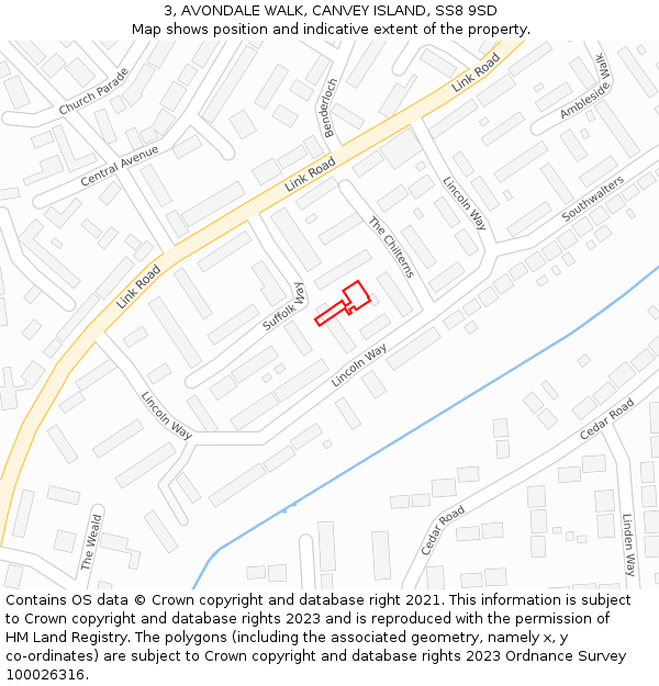 3, AVONDALE WALK, CANVEY ISLAND, SS8 9SD: Location map and indicative extent of plot