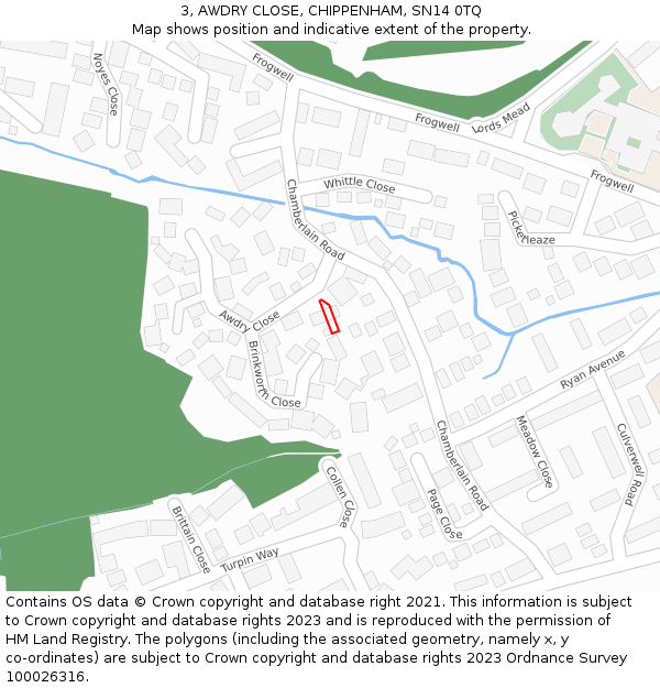 3, AWDRY CLOSE, CHIPPENHAM, SN14 0TQ: Location map and indicative extent of plot