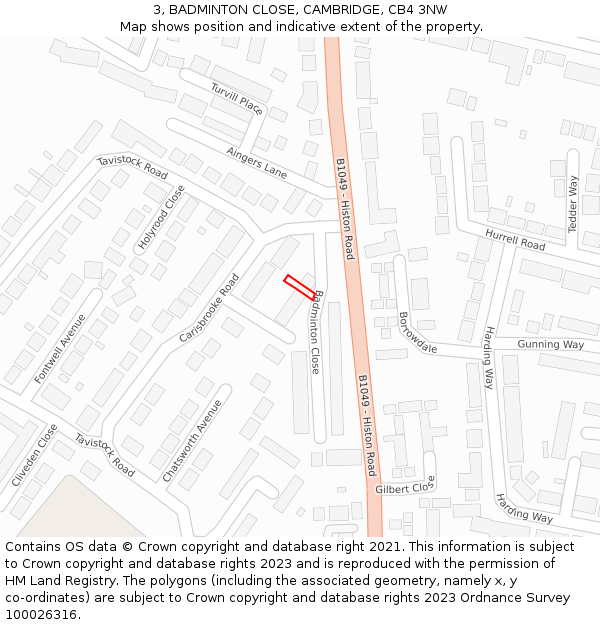 3, BADMINTON CLOSE, CAMBRIDGE, CB4 3NW: Location map and indicative extent of plot