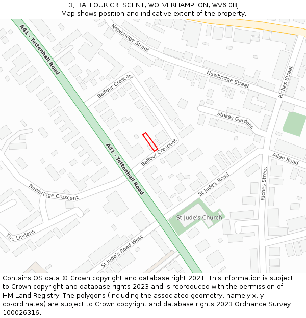 3, BALFOUR CRESCENT, WOLVERHAMPTON, WV6 0BJ: Location map and indicative extent of plot