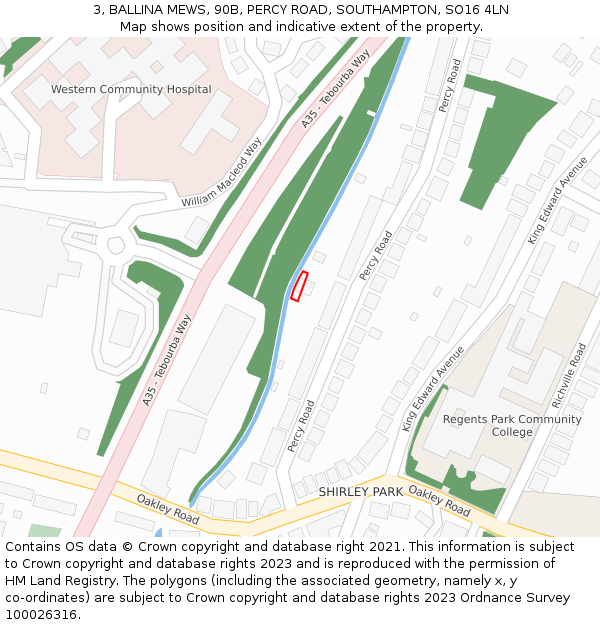 3, BALLINA MEWS, 90B, PERCY ROAD, SOUTHAMPTON, SO16 4LN: Location map and indicative extent of plot