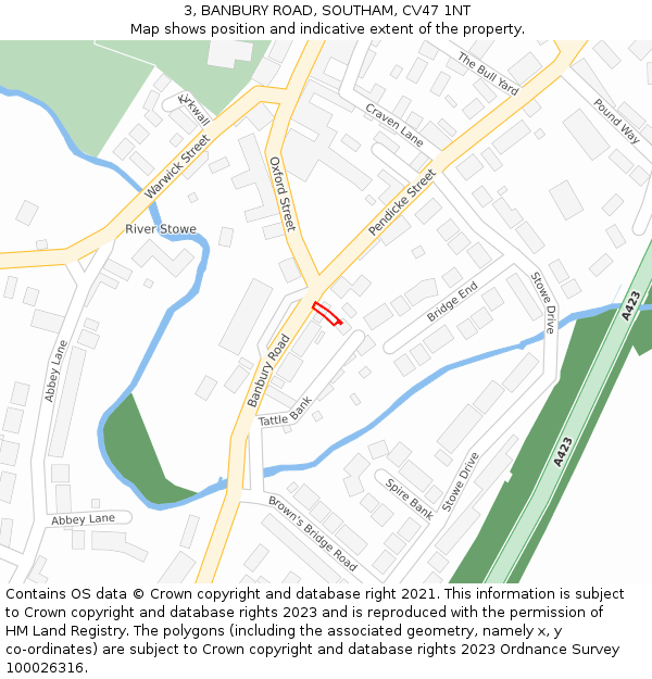 3, BANBURY ROAD, SOUTHAM, CV47 1NT: Location map and indicative extent of plot