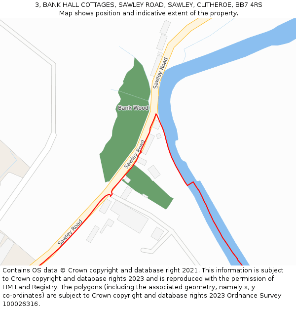 3, BANK HALL COTTAGES, SAWLEY ROAD, SAWLEY, CLITHEROE, BB7 4RS: Location map and indicative extent of plot