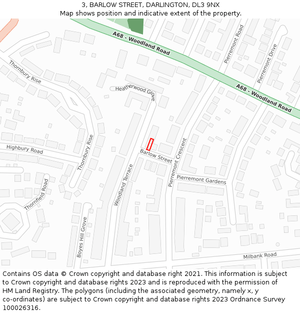 3, BARLOW STREET, DARLINGTON, DL3 9NX: Location map and indicative extent of plot